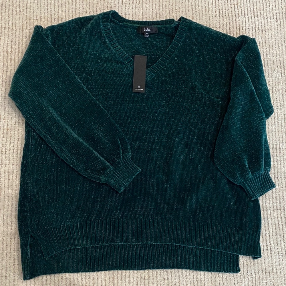 Lulus Teal Chenille V-Neck Women’s Sweater NWT